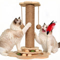 Scratching Post - 4 in 1 Cat Scratch Post, Interactive Cute Small Wooden Cat Scratcher with 2 Level Catnip Toys Balls & 2 Sisal Hanging Balls for Indoor Kitten Kitty
