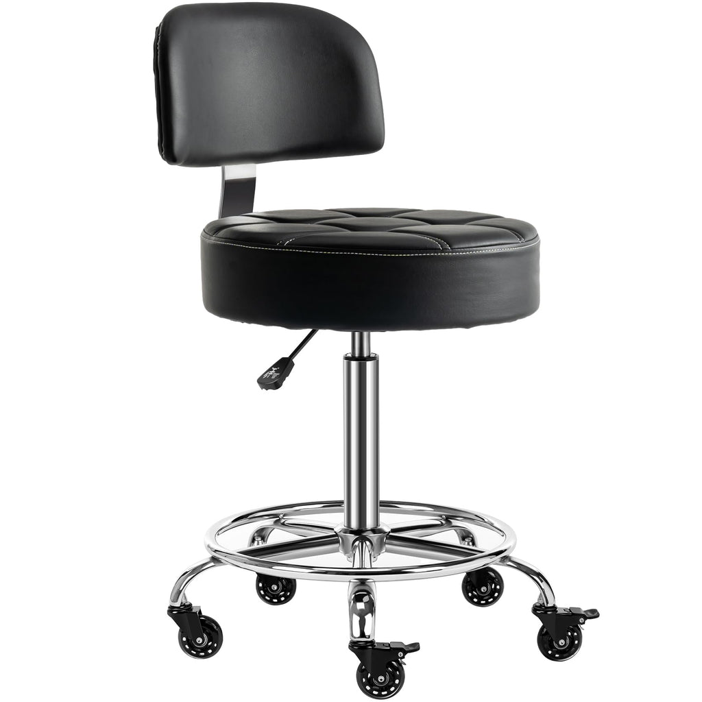 Covibrant Lockable Stool with Back Ergonomic Rolling Hydraulic Adjustable for Doctor Esthetician Artist Home Small Office Desk, Matt Black