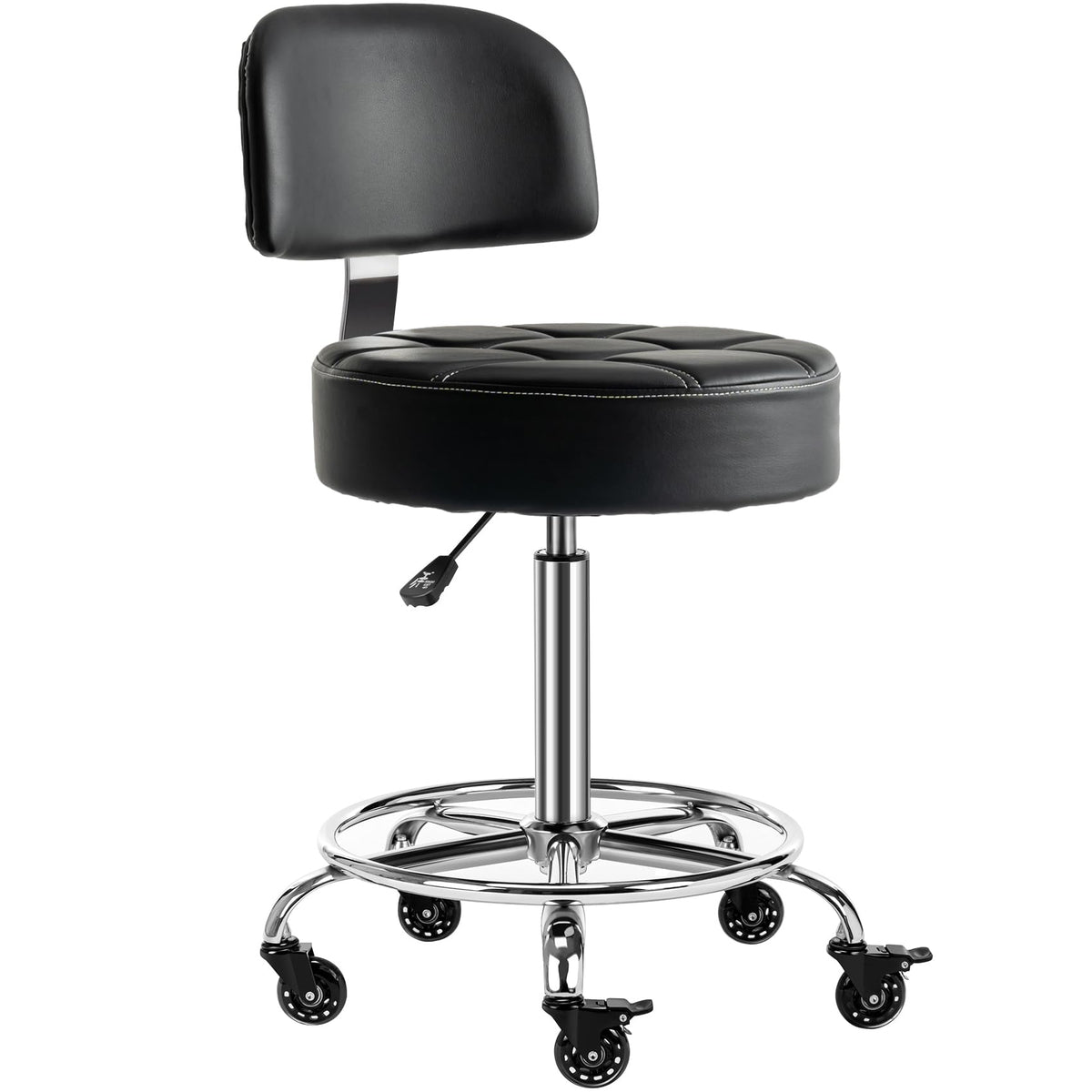Covibrant Lockable Stool with Back Ergonomic Rolling Hydraulic Adjustable for Doctor Esthetician Artist Home Small Office Desk, Matt Black