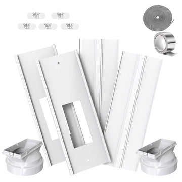 Dual Hose Portable Air Conditioner Window Vent Kit 26-62" Adjustable with 2 Universal Couplers and Filter Screen 2 Weather Strippings Fit LG Portable AC Vertical Window Seal Kit