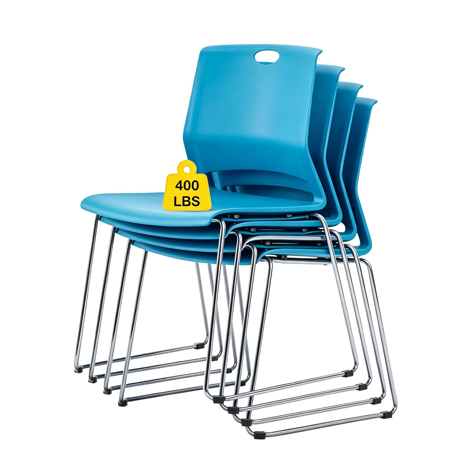 Crazymon Stackable Chairs Set of 4 for Break Waiting Room Conference Church, Blue