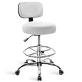 Superjare Drafting Chair with Backrest, Adjustable Foot Rest Rolling Stool, Height: 23.6" - 32.2", White