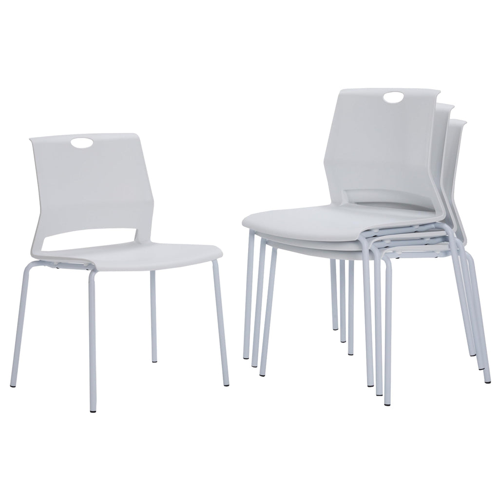 Sidanli Stackable Chairs Set of 4, Waiting Area & Breakroom Chairs in White with Back