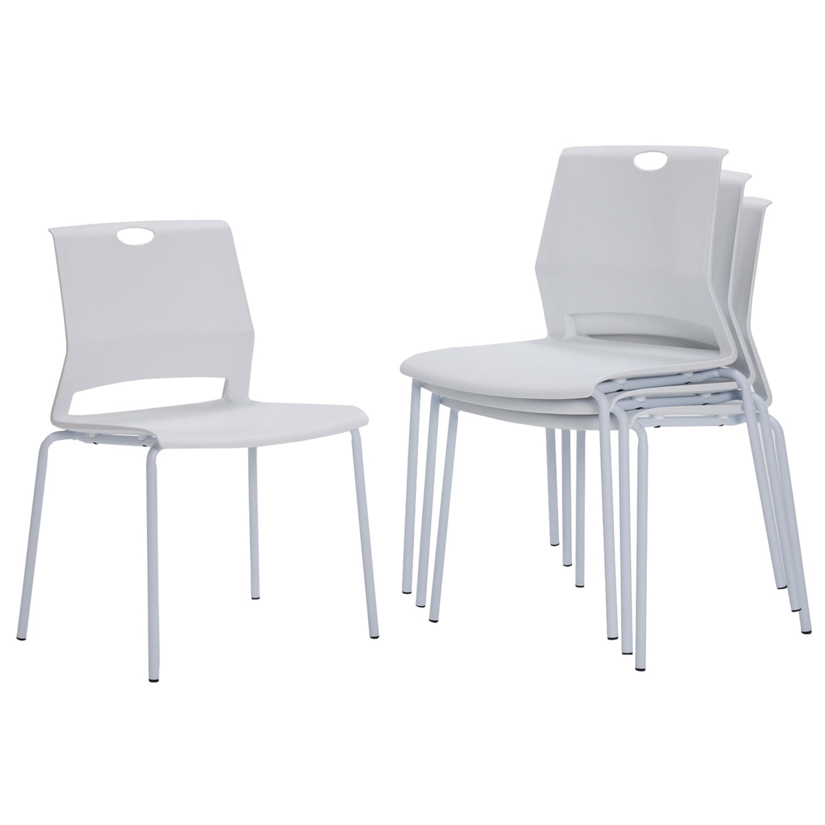 Sidanli Stackable Chairs Set of 4, Waiting Area & Breakroom Chairs in White with Back