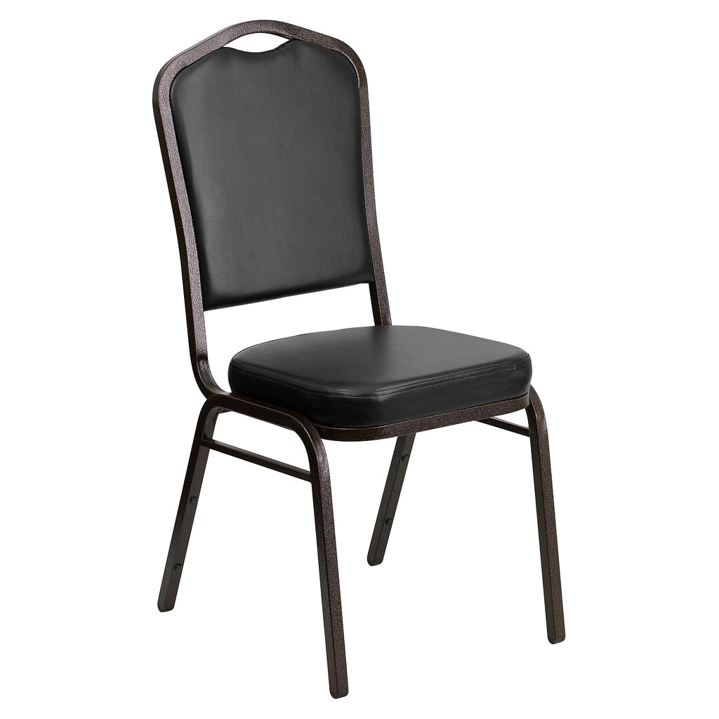 Flash Furniture Hercules Vinyl Crown Back Stackable Banquet Chair, Black, Set of 1, Black Vinyl/gold Vein Frame