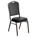 Flash Furniture Hercules Vinyl Crown Back Stackable Banquet Chair, Black, Set of 1, Black Vinyl/gold Vein Frame