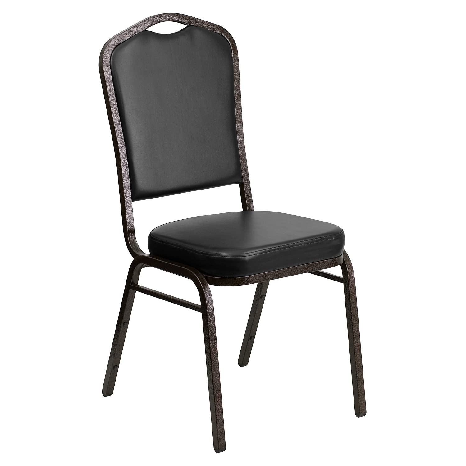 Flash Furniture Hercules Vinyl Crown Back Stackable Banquet Chair, Black, Set of 1, Black Vinyl/gold Vein Frame