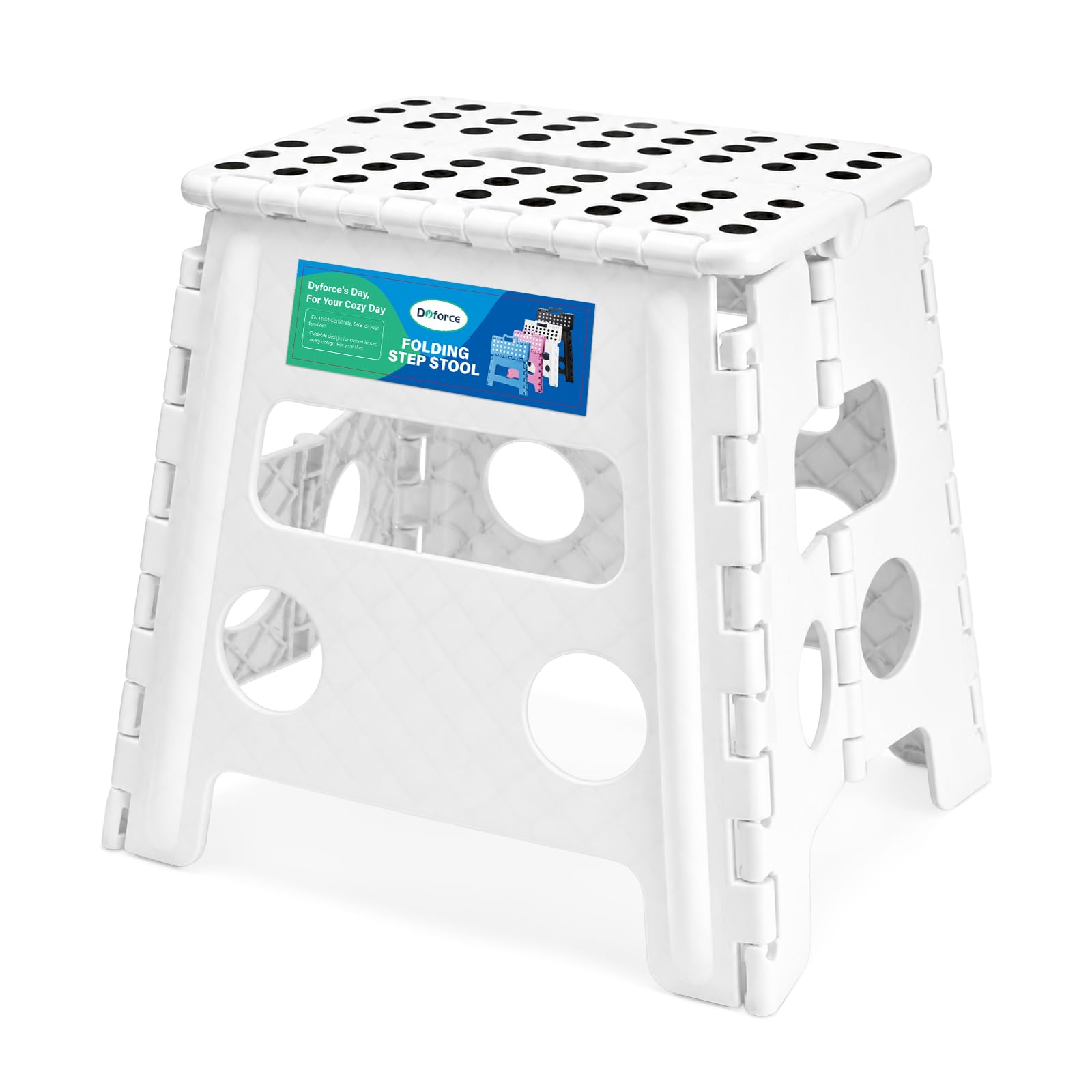Dyforce Folding Step Stool 13 Inch,300lbs Foldable Stool for Adults & Kids, 13inch, White