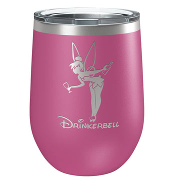 Drinkerbell (12 oz) Pink Stainless Steel Tumbler, Fairy Tinkerbell Lover Gifts, Funny Birthday Gift, Movie Theme, Present for her, women, sister, best friend -Beach Poolside Cup, Wine, Water, Mocktail