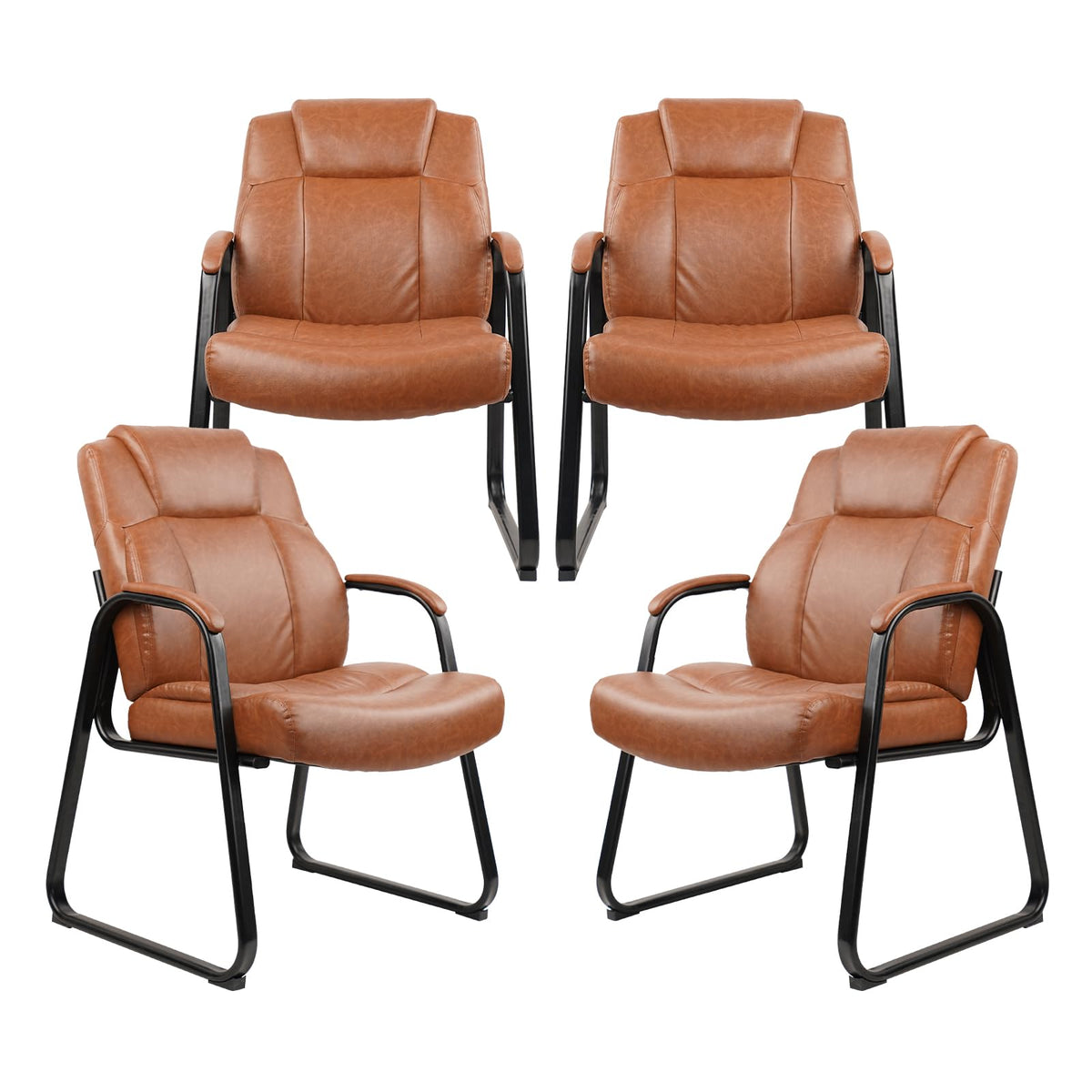 Clatina Big & Tall 500 Lb. Guest Chair, Pu Leather Office Reception Chairs with Sled Base, Desk Chair No Wheels for Waiting Room Conference