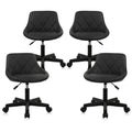 Klasika Black Low Back Rolling Stool Pu Leather Vanity Stools, Set of 4 Makeup Salon Spa Stools, Adjustable Height Ergonomic Swivel Rolling