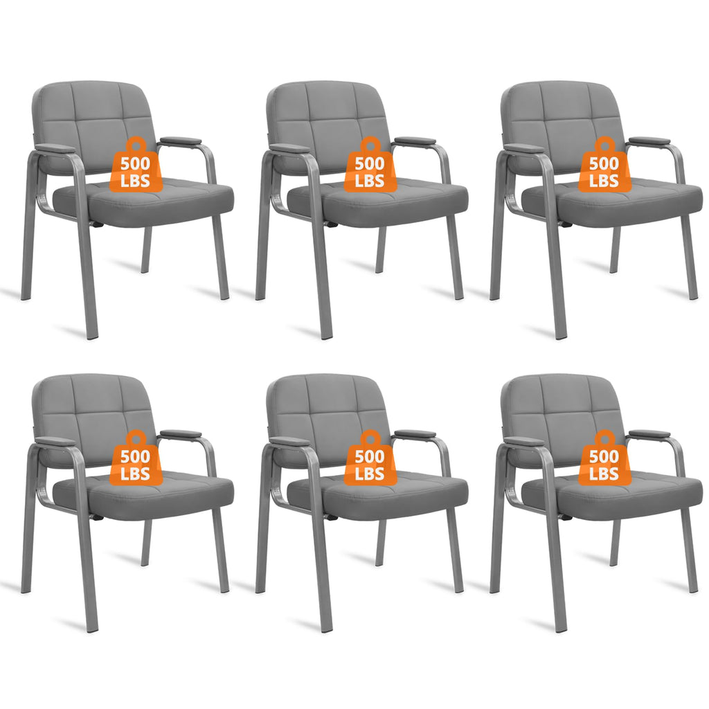 Clatina Big & Tall 500 Lbs Waiting Room Chair, Leather Office Reception Guest Chair No Wheels with Padded Arms for Elderly Home Desk Conference