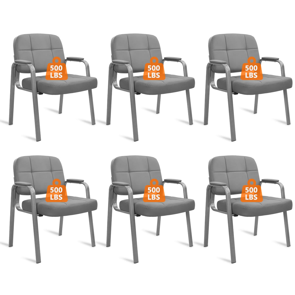 Clatina Big & Tall 500 Lbs Waiting Room Chair, Leather Office Reception Guest Chair No Wheels with Padded Arms for Elderly Home Desk Conference