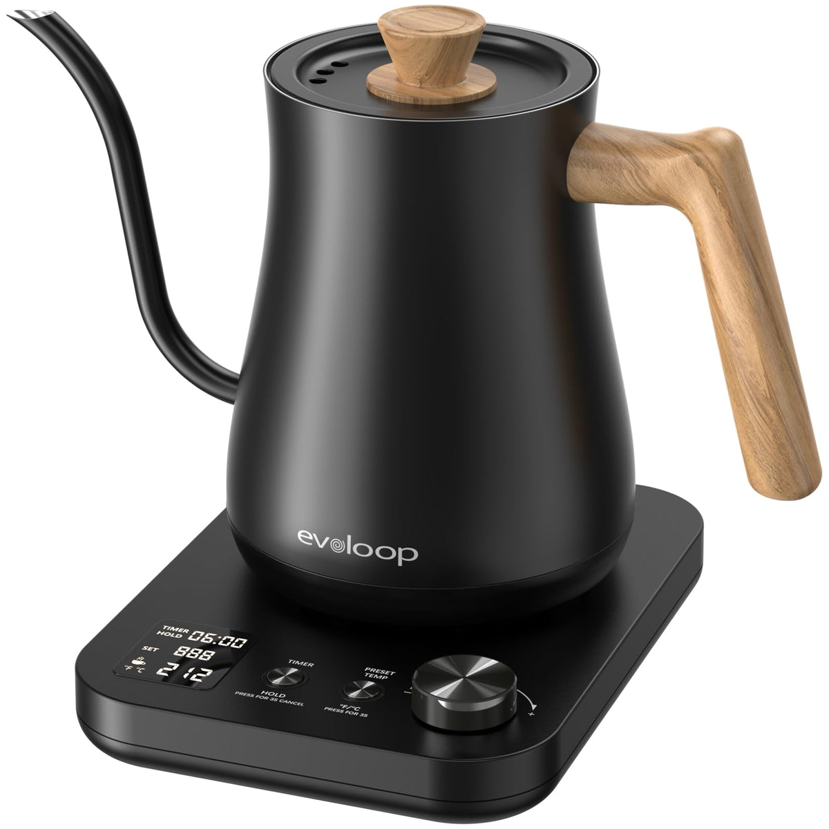 Gooseneck Electric Kettle, Electric tea Kettles, ±1? Temperature Control for Pour-Over Coffee & Tea Brewing, Stainless Steel Inner, Quick Heating, Boil Hot Water, 1200W/0.8L (Black Wooden)