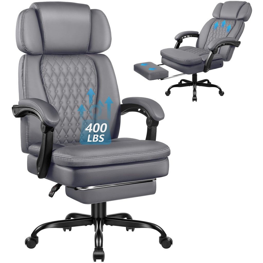 Vendorz Office Chair with Foot Rest 400lbs, Heavy Duty Executive Leather Office Chair for Heavy People,big and Tall High Back Ergonomic Comfy