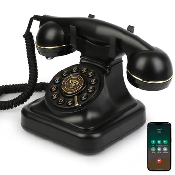 Bluetooth Retro Phone with Speakerphone, Bluetooth Landline Telephone, Bluetooth Home Phone with USB Rechargeable Power, Hands-Free Calling & Music Playback, Black