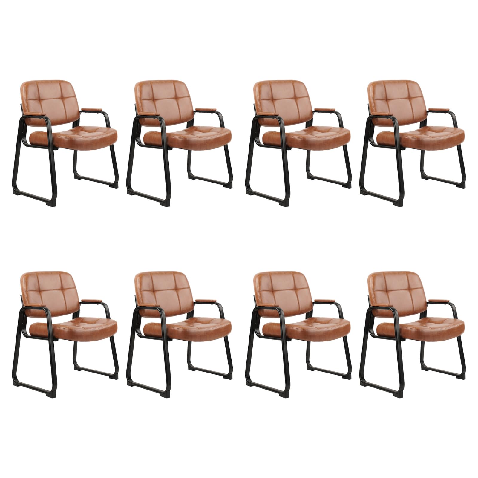 Clatina Big & Tall 500 Lbs Waiting Room Chairs with Padded Armrests and Sled Base, Leather Stationary No Wheels Office Guest Chair for