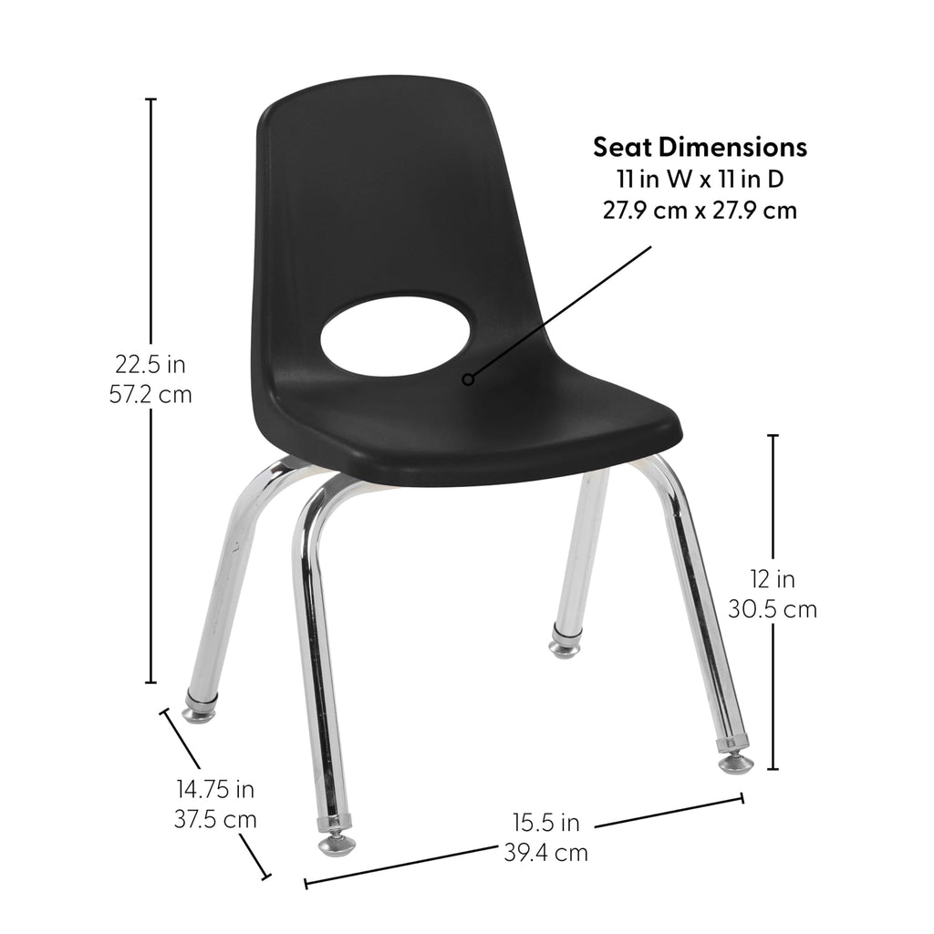 Fdp 12" School Stack Chair,stacking Student Seat with Chromed Steel Legs and Nylon Swivel Glides for In-home Learning or Classroom - Black