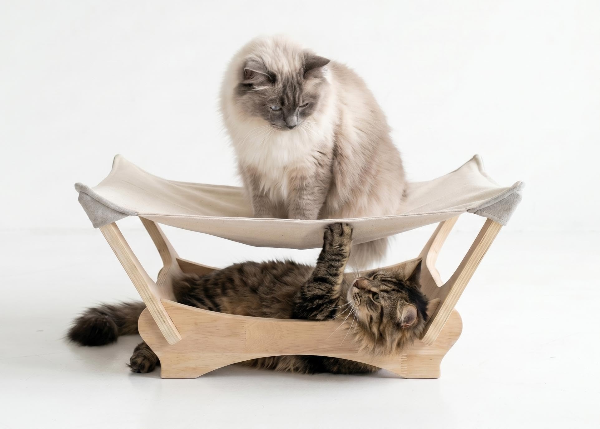 Cat Hammock, Wooden Elevated Cat Bed with Scratching Post,Wooden Frame Cat Scratcher Bed, Mortise-and-Tenon Construction, no Screws, Sturdy and Easy to Assemble, Dimensions: 24.5" L × 15" W