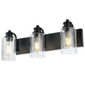 3 Lights Black Vanity Light Fixtures Over Mirror with Seedy Glass Shade,Industrial Wall Mount Lamp Metal Bathroom Lighting