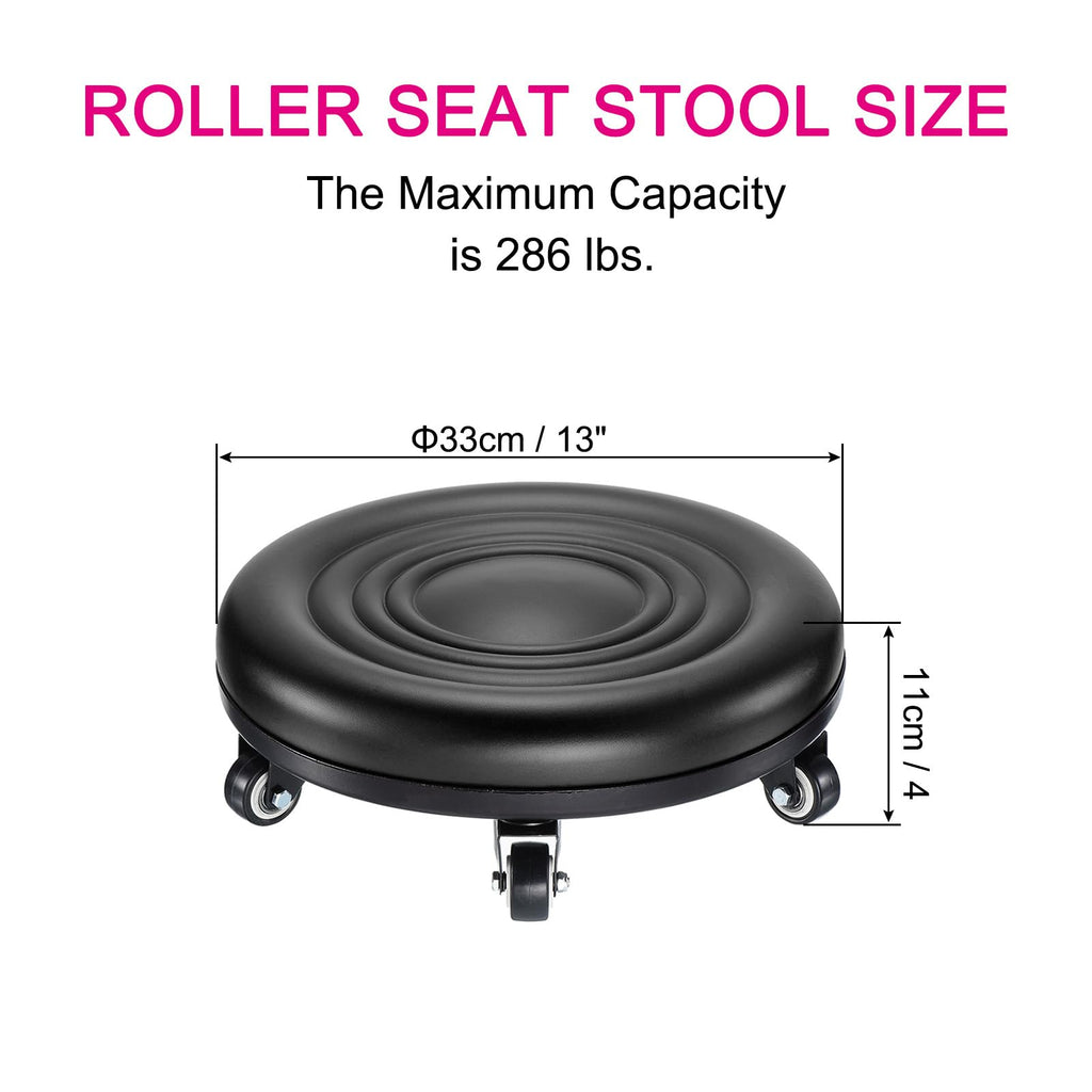Patikil Low Rolling Stool Chair - Pu Leather Universal Wheel Seat for Home Office Fitness - Round Roller Stool (black), 4 inches (H) x 13