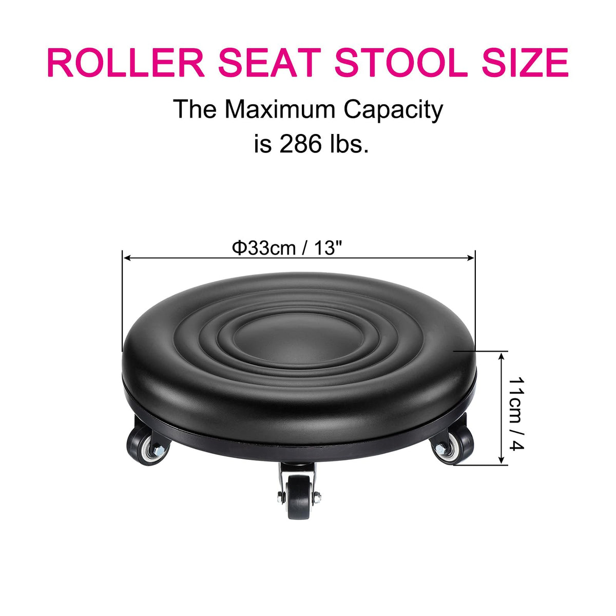 Patikil Low Rolling Stool Chair - Pu Leather Universal Wheel Seat for Home Office Fitness - Round Roller Stool (black), 4 inches (H) x 13