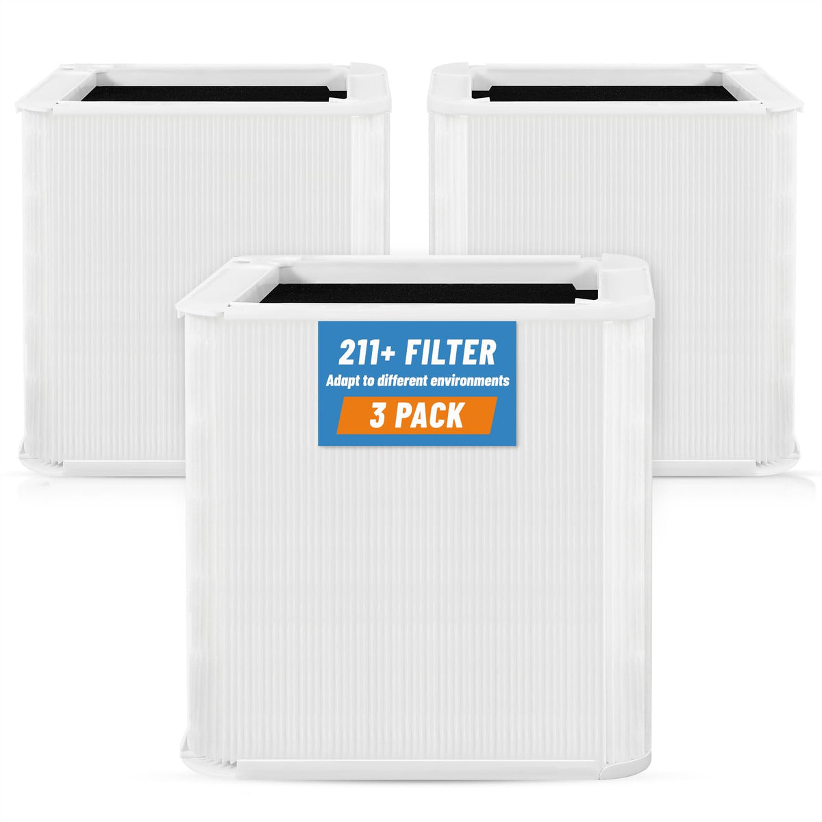 3 Pack 211+ Replacement Filters Compatible with Blue Pure 211+ Air Purifier, Consists of H13 True Filter and Activated Carbon, Collapsible Air