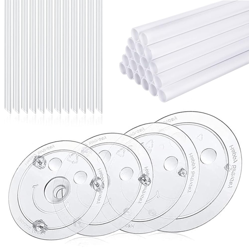 28-Piece Smiley Plastic Cake Dowel Rods Set - 12 Pcs White, 4 Cake Separator Plates for 4, 6, 8, 10 Inch Cakes