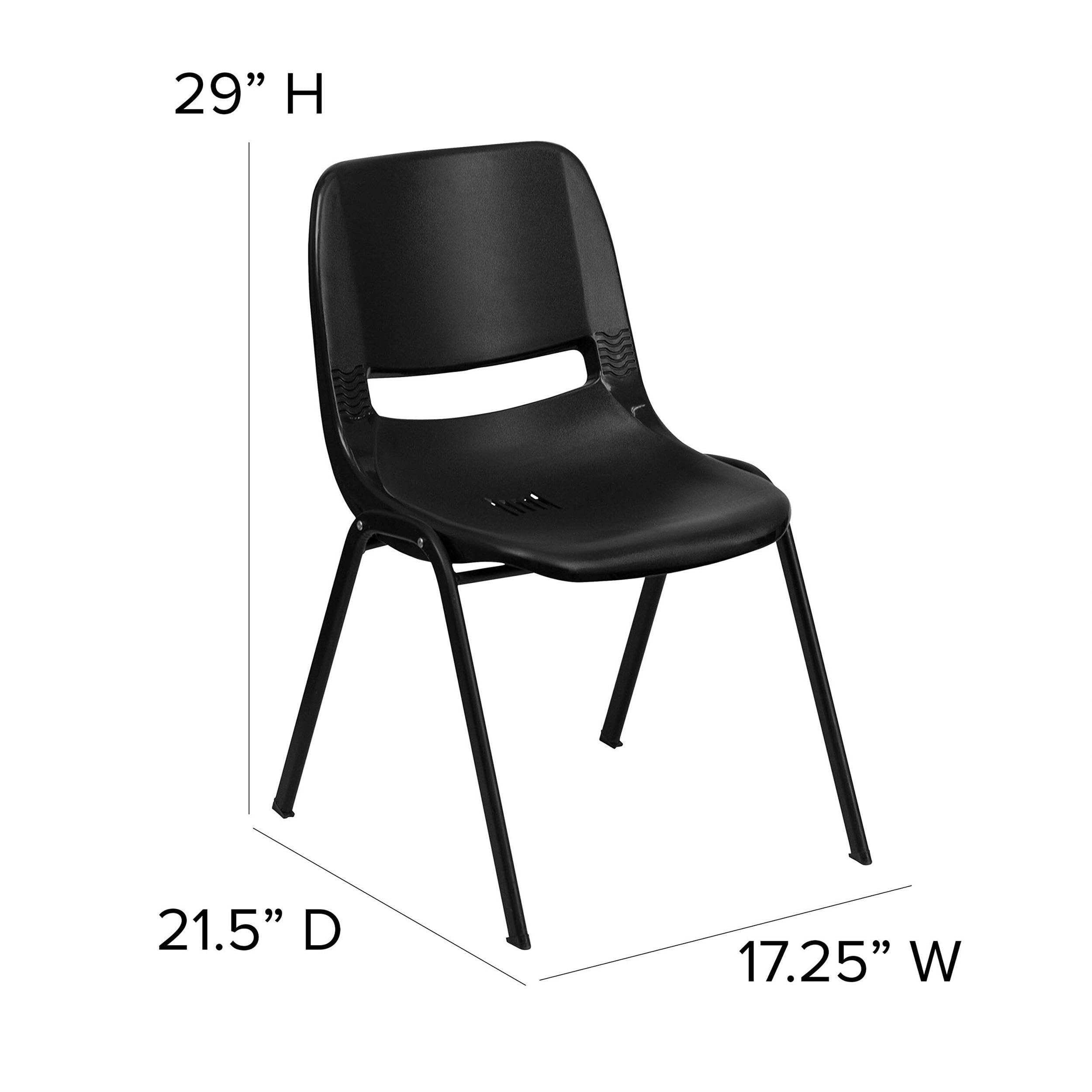 Flash Furniture Hercules 16 in Ergonomic Stack Chair, Black, Set of 1, Black Plastic/black Frame