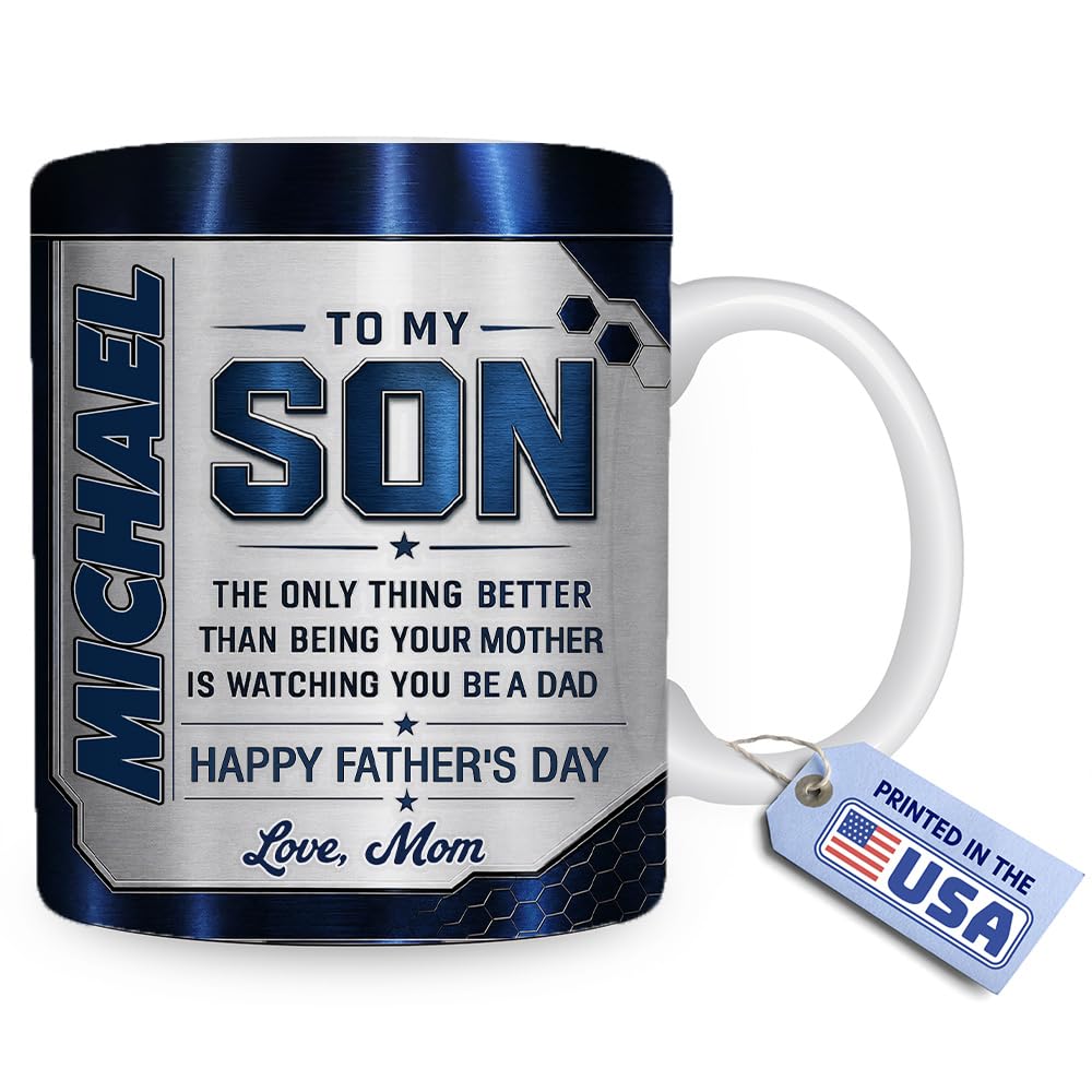Wrappiness Personalized To My Son Mug from Dad Mom - Watching You Be A Dad Custom Son Name Coffee Mug, Unique Cup Gift for 1st Fathers Day, Mug Gift for Him on Birthday Special Day from Mother Father