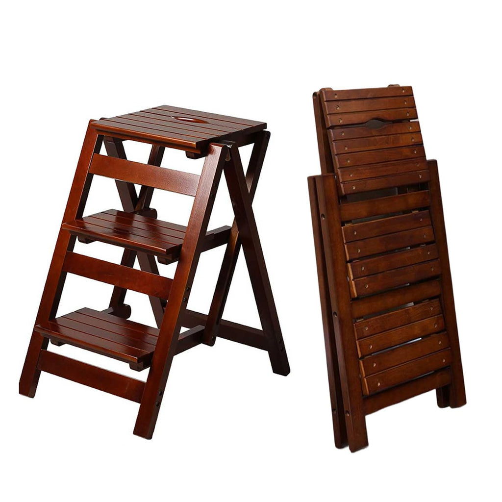 Bidesen 3 Step Stool Wooden Folding Ladder Chair Thickened Library Stair Chair Portable Light Garden Tool Ladder Maximum Load 337bl