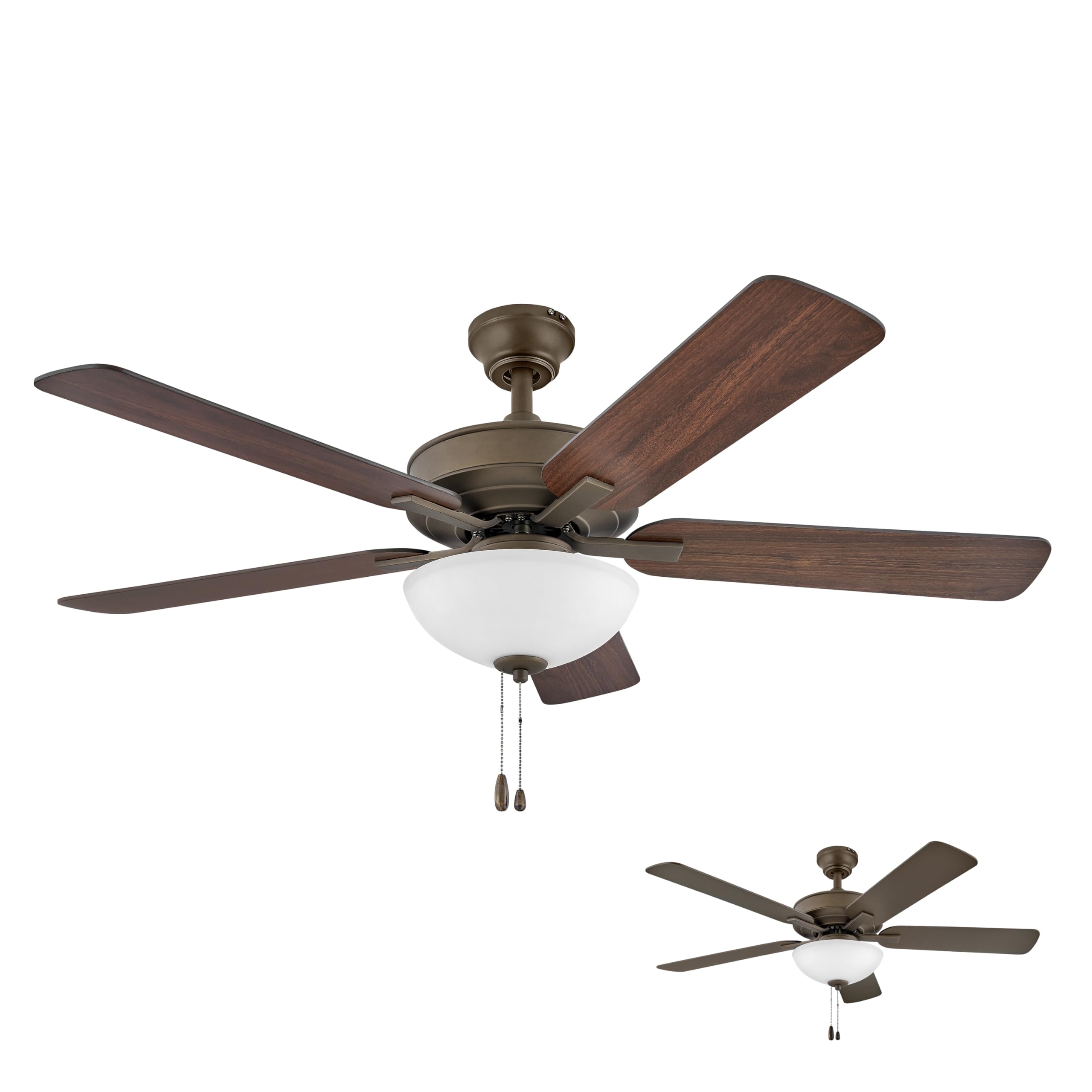 Hinkley Metro 52" LED Indoor Dual Mount Ceiling Fan with Light, Traditional Style, Reversible Wooden Fan Blades, Metallic Matte Bronze and Walnut, Remote Sold Separately