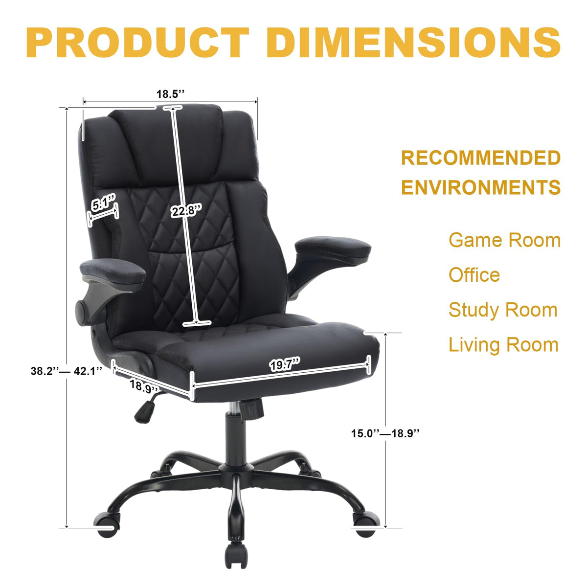 Lianva Ergonomic Office Chair, Executive Desk Chair with Flip-up Armrest, Swivel Computer Task Chair with Wheels for Home Office, Small Black
