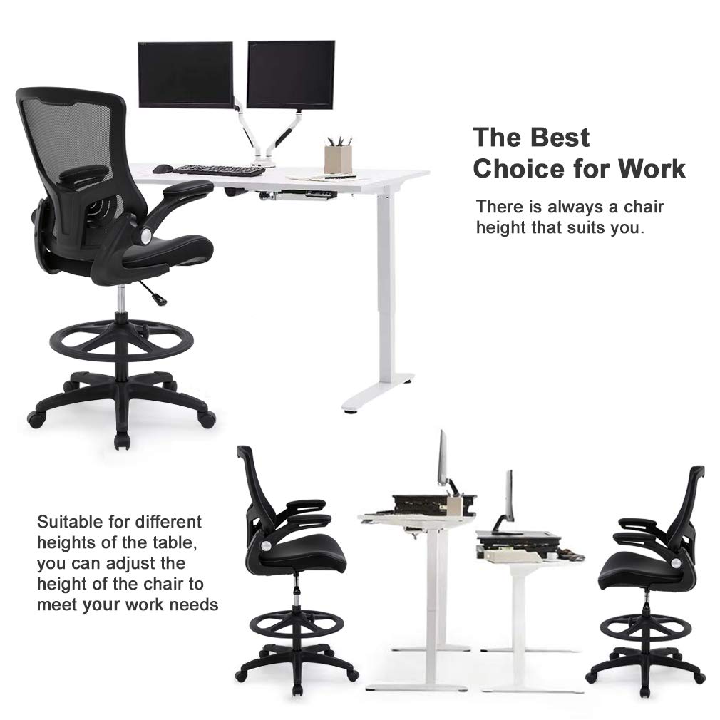Bestoffice | Tall Drafting Chair | Black | Ergonomic Office Chair, 24L*25W*53H