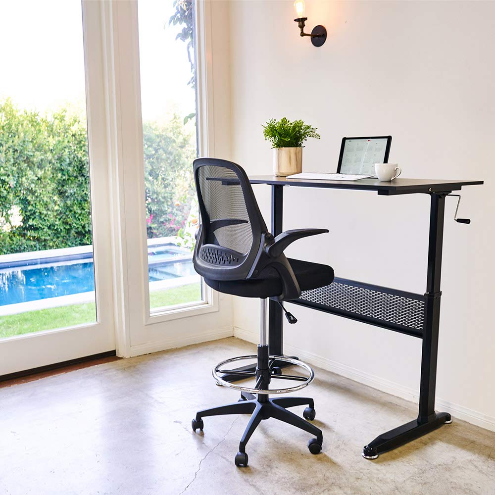 Bestoffice Drafting Chair Tall Office Chair Standing Desk Chair Mesh Computer Chair Adjustable Height with Lumbar Support Flip Up Arms Swivel