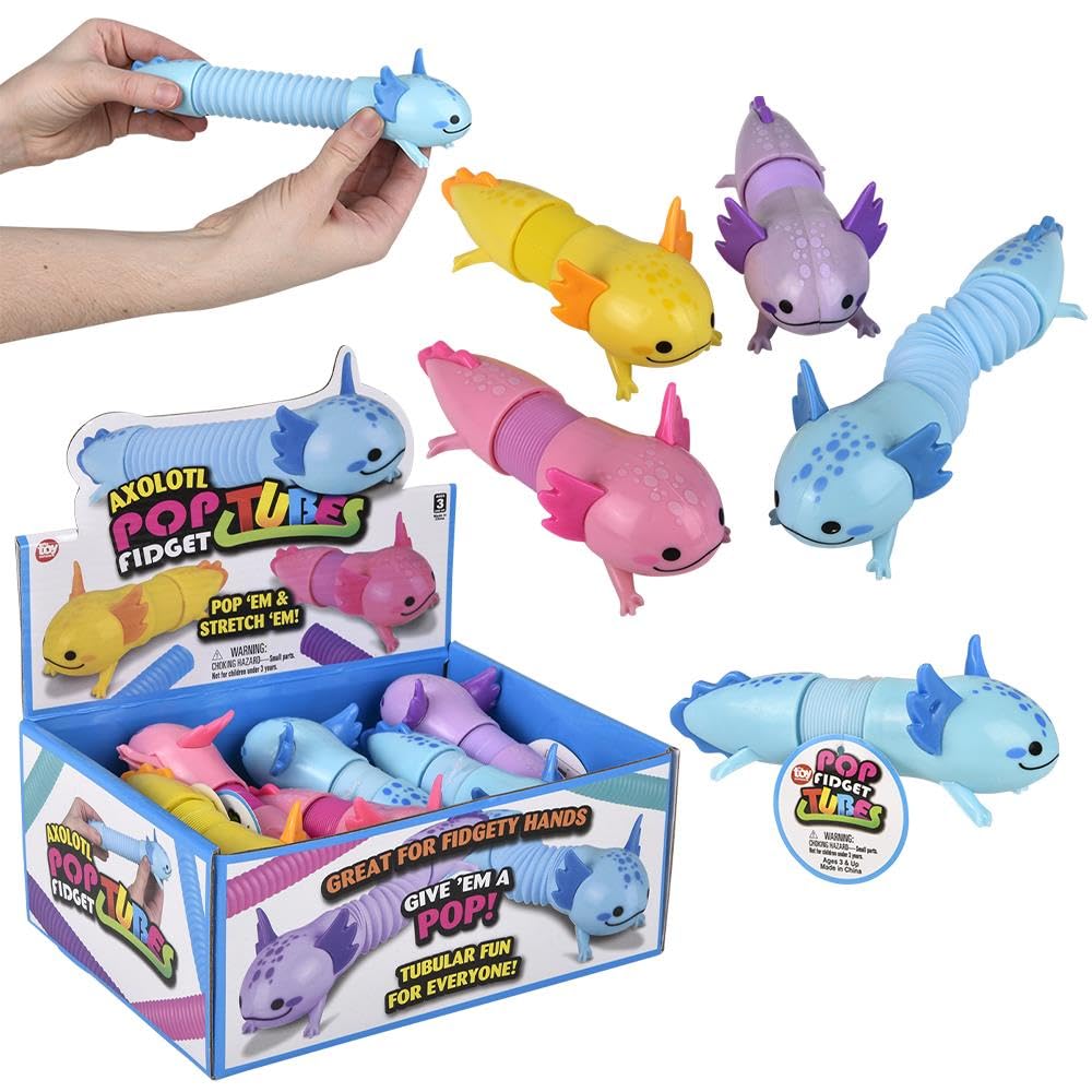 Rhode Island Novelty 7.5" Axolotl Fidget Pop Tube 12pc