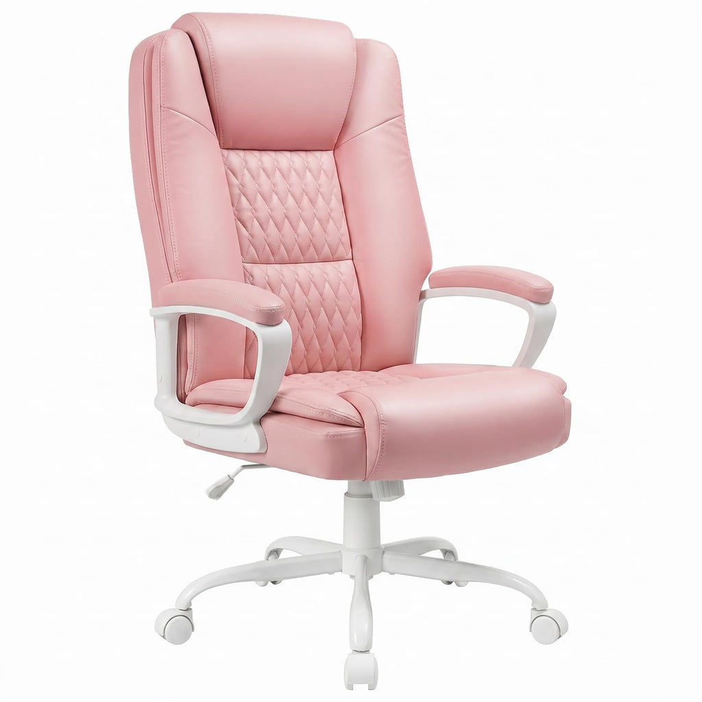 Lemberi Home Office Executive Desk Chair, High Back Pu Leather Chair, Height Adjustable Swivel Computer Chair with Padded Armrest, Pink