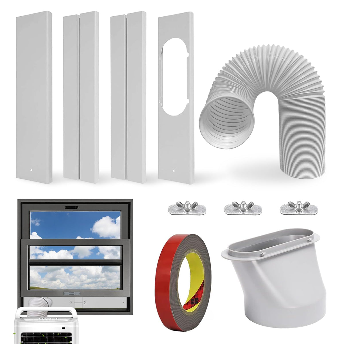 Portable Air Conditioner Window Vent Kit with 59" Length Hose Adjustable Portable AC Window Kit for Vertical/Horizontal Window for Exhaust Hose Adapter