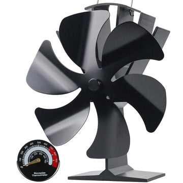 Tomersun Wood Stove Fan Heat Powered Stove Fan Heater Fireplace Fan for/Pellet/Wood Burner/Fireplace, with Thermometer