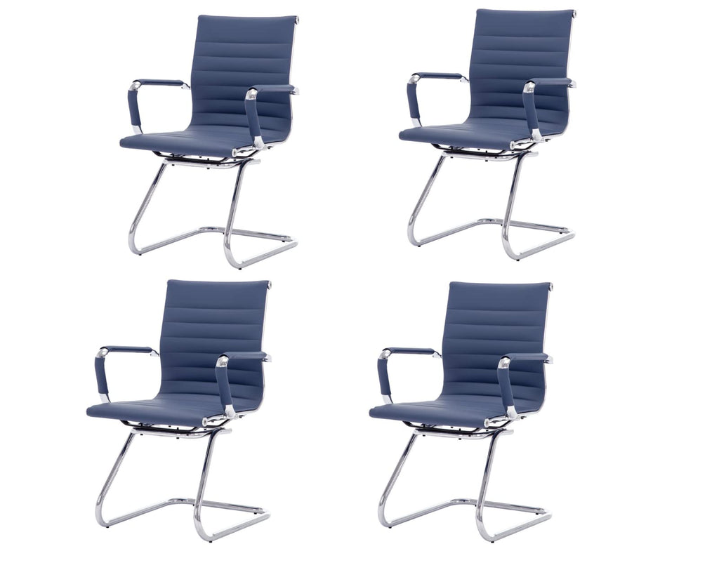 Cimota Waiting Room Chairs Leather Office Guest Chair Mid Back Reception Chairs with Sled Base for Meeting/patient/conference Room, Navy Set of 4
