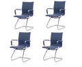 Cimota Waiting Room Chairs Leather Office Guest Chair Mid Back Reception Chairs with Sled Base for Meeting/patient/conference Room, Navy Set of 4