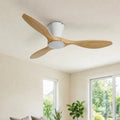 Skylike 42" Flush Mount Wood Ceiling Fan with Lights, 3 Blade Low Profile Farmhouse Ceiling Fan with Remote Control,Quiet Indoor/Outdoor Light Walnut Ceiling Fan for Patio,Gazebo, Balcony, Living Room