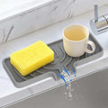 Silicone Sponge Holder for Kitchen Sink, (10x4 In) Sink Caddy with Drain Spout, Self Draining Soap Tray & Organizer, Kitchen Accessories,Bathroom Organizer, Easy to Clean (Grey)