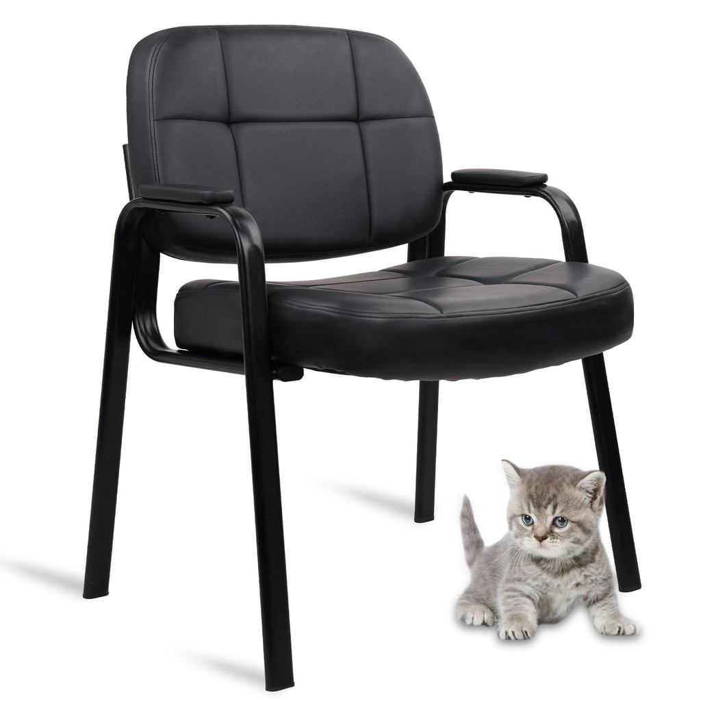 Clatina Big & Tall 500 Lbs Waiting Room Guest Chair, Leather Office Reception Chair No Wheels with Padded Arms for Elderly Home Desk Conference
