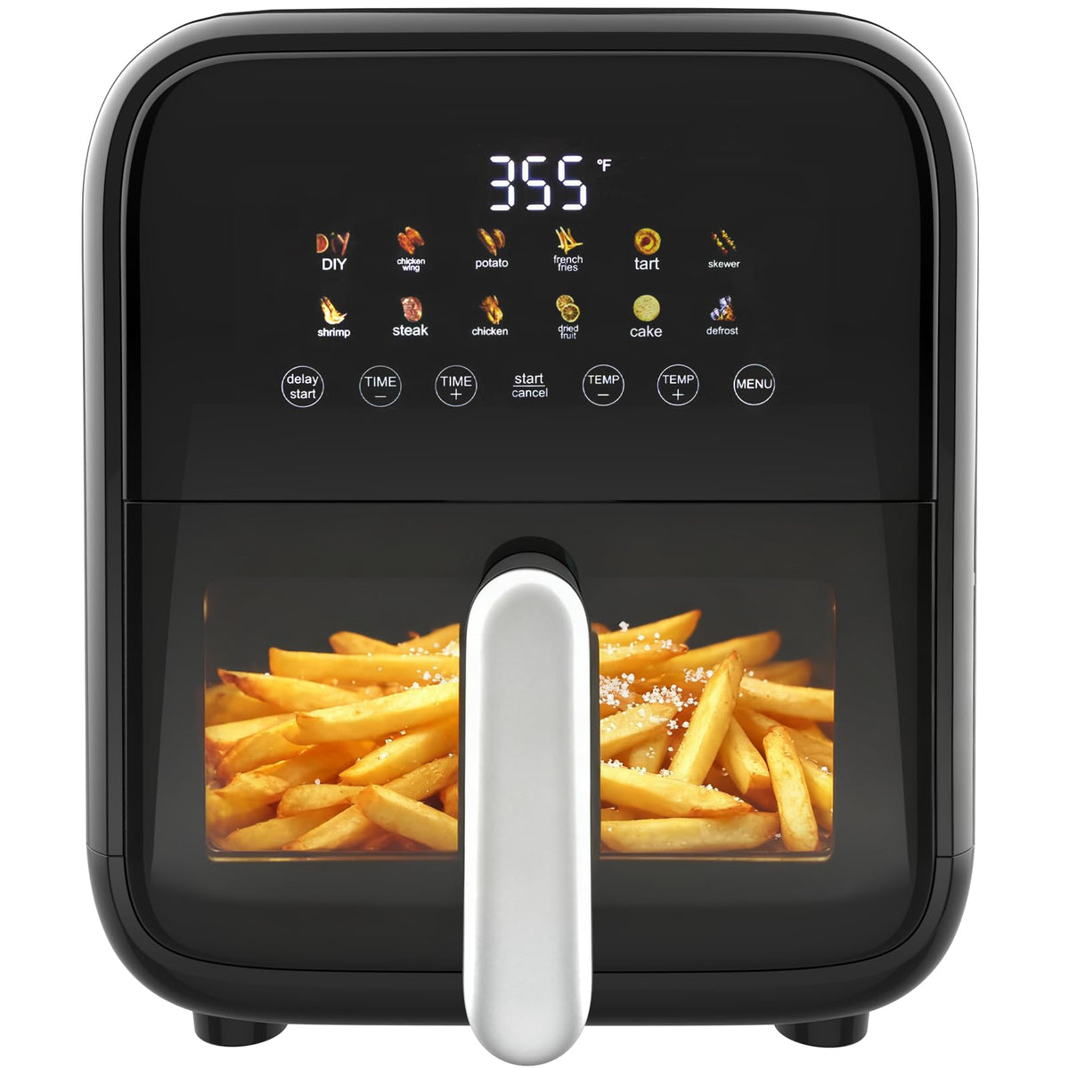 NEWBULIG 7.9QT Air Fryer with Transparent Window, 12-In-1 Large Air Fryers for Family, 400°F Wide Temperature for Rapid Heat, Roast Bake Dehydrate Reheat, Dishwasher Safe, Nonstick Basket, 1800W