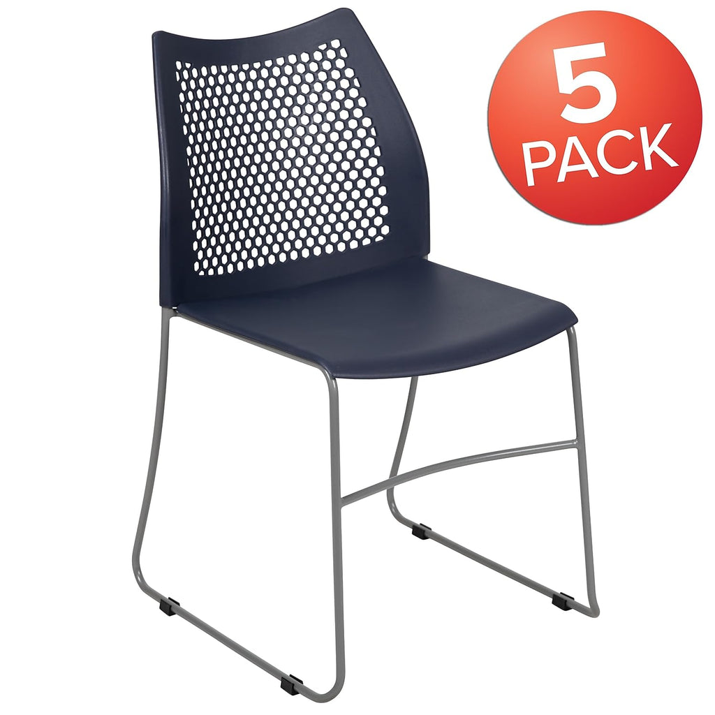 Flash Furniture Hercules Series Contoured Lobby Chairs with Air-vent Honeycomb Backs, Ergonomic Stacking Chairs for Offices, Set of 5, Navy
