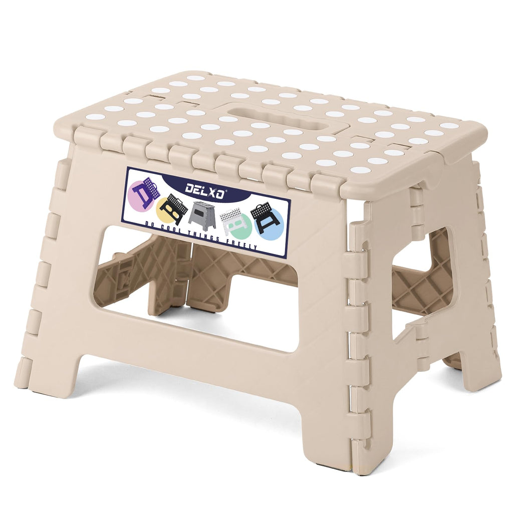 Delxo 9 Inch Kids Step Stool,300 Lbs Folding Step Stool for Toddler Khaki