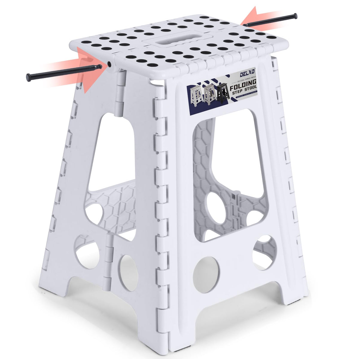 Delxo 17.5 Inch Folding Step Stool,foldable Step Stool for Adults White