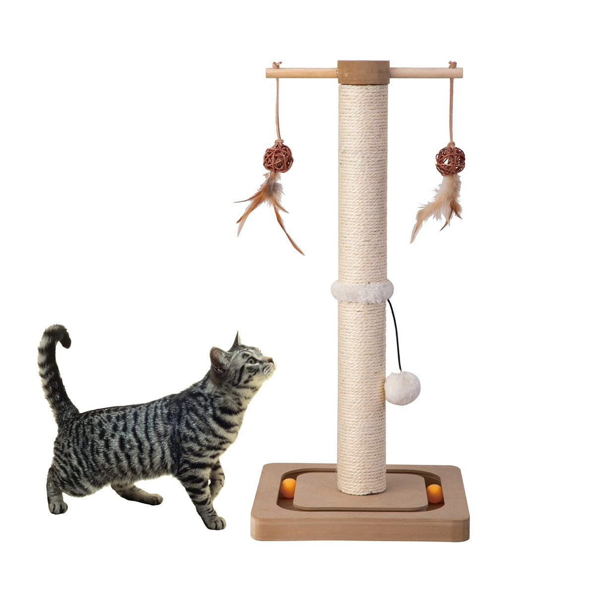 PEEKAB Cat Scratching Post Sisal Scratch Posts for Indoor Kittens and Cats,with Interactive Tracking Toys Suitable for Vertical Scratcher of Small and Medium-Sized Cats 25 Inches Beige