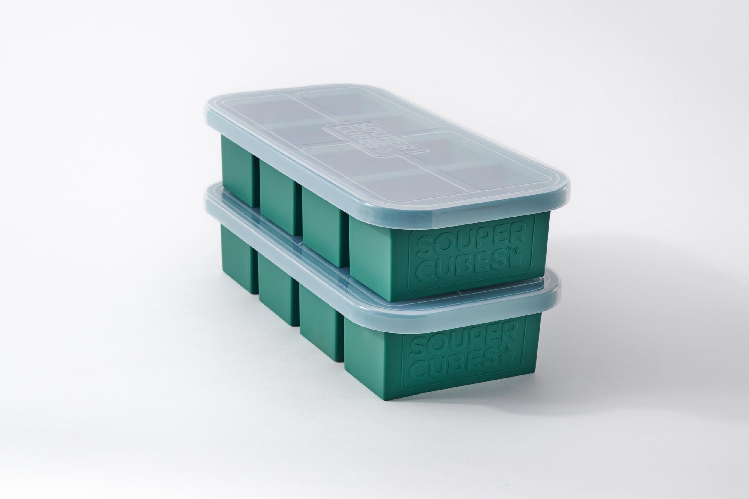 Souper Cubes 1 Cup Silicone Molds for Food, 100% Platinum-Cured Silicone Freezer Molds, Oven and Microwave Safe, Perfect for Freezing Soup, Protein, Rice, Grains and More - Kale, 2-Pack